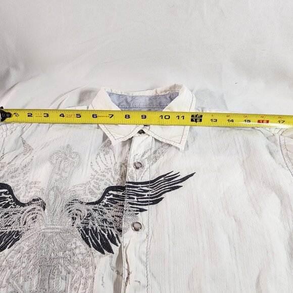 INC Cotton White Pearl Snap Button Long Sleeve Black White Print Mens Shirt Sz M - Picture 7 of 13